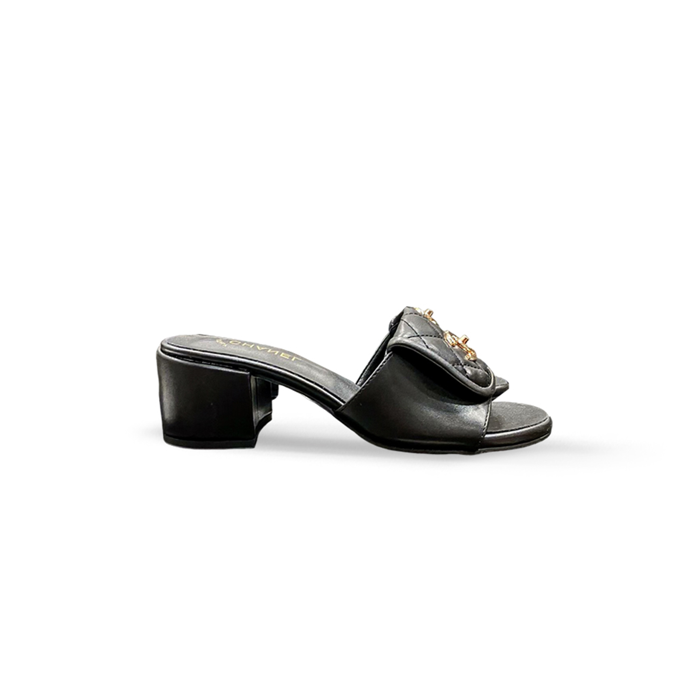 Ch**el lambskin quilted turnlock slippers mules